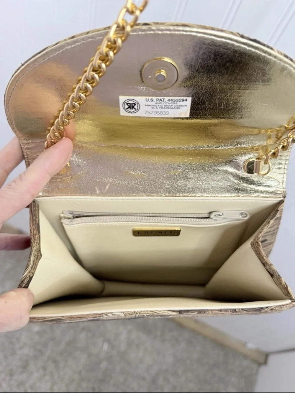 J. Renee Wood Grain Clutch Crossbody Gold Chain Mini Evening Bag Coastal
